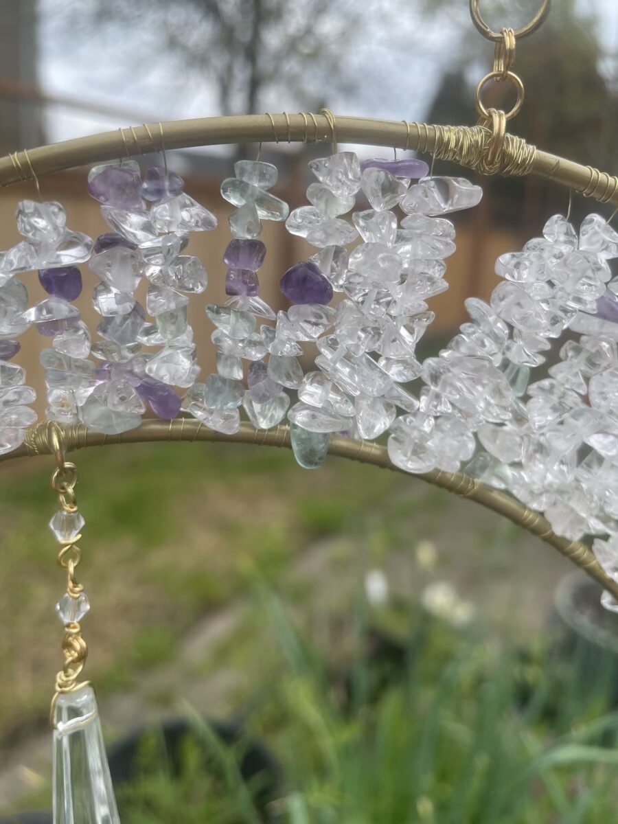 Handmade Moon Crystal Chip Suncatcher, Amethyst Fluorite and Clear Quartz - Image 3