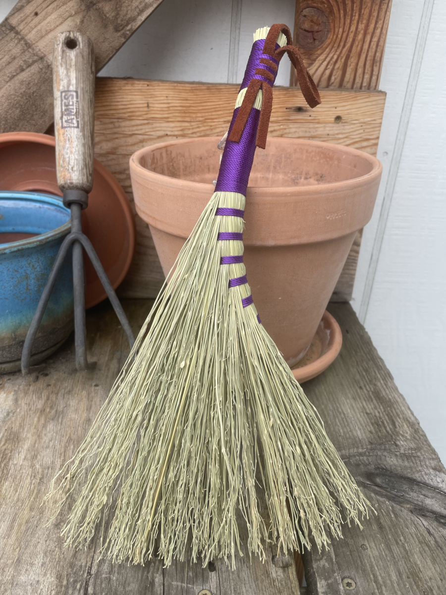 Handmade Turkey Wing 13" Broom with Purple Handle, Shell Buttons - Image 5