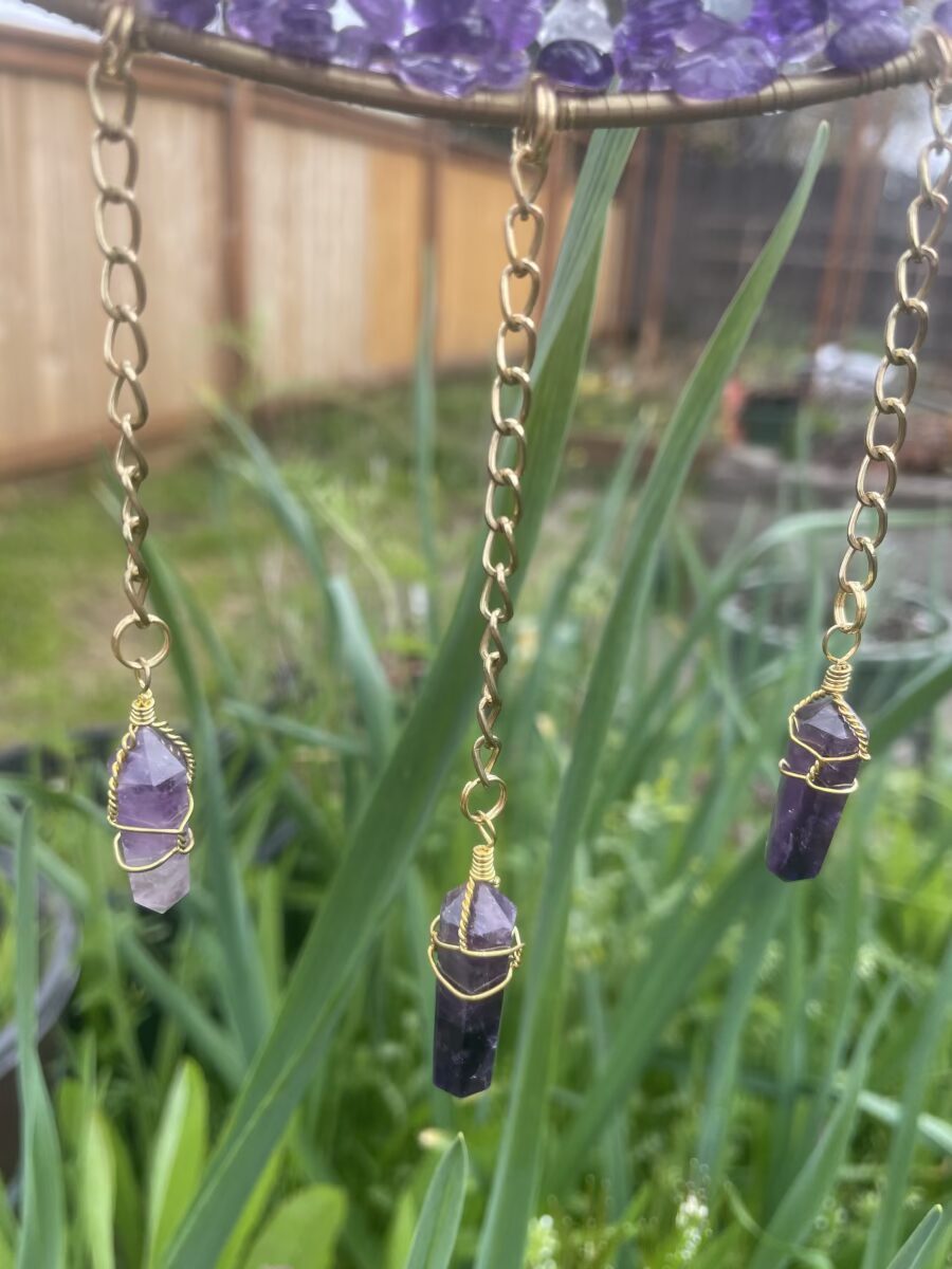 Handmade Moon Crystal Chip Suncatcher, Amethyst Fluorite and Clear Quartz - Image 5