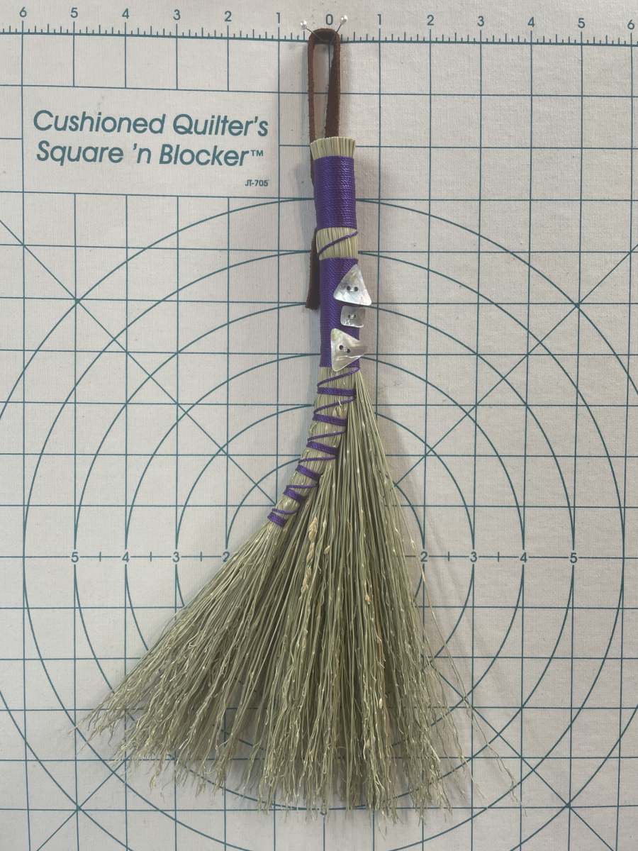 Handmade Turkey Wing 13" Broom with Purple Handle, Shell Buttons - Image 6