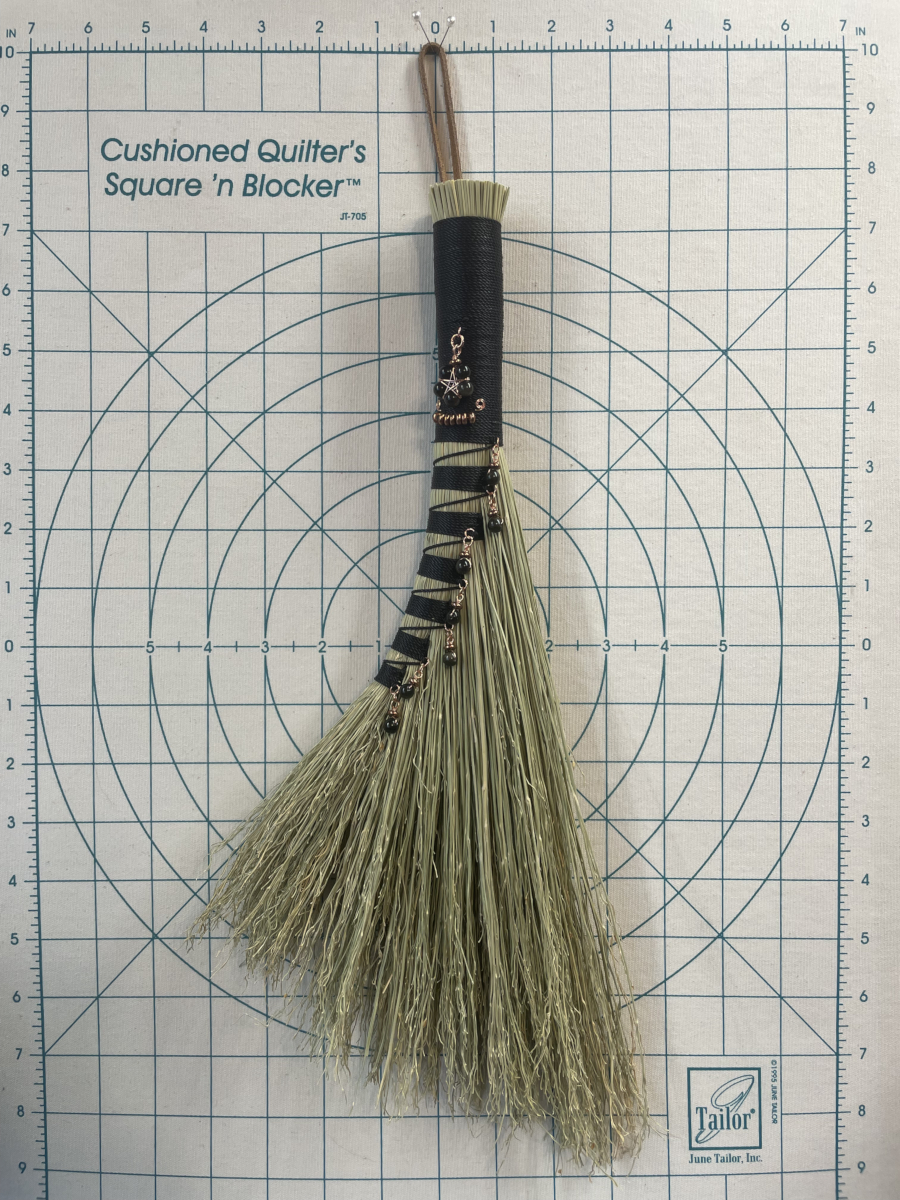 Handmade Turkey Wing Hand Broom 16", Black Handle with Obsidian and Copper Accents - Image 6