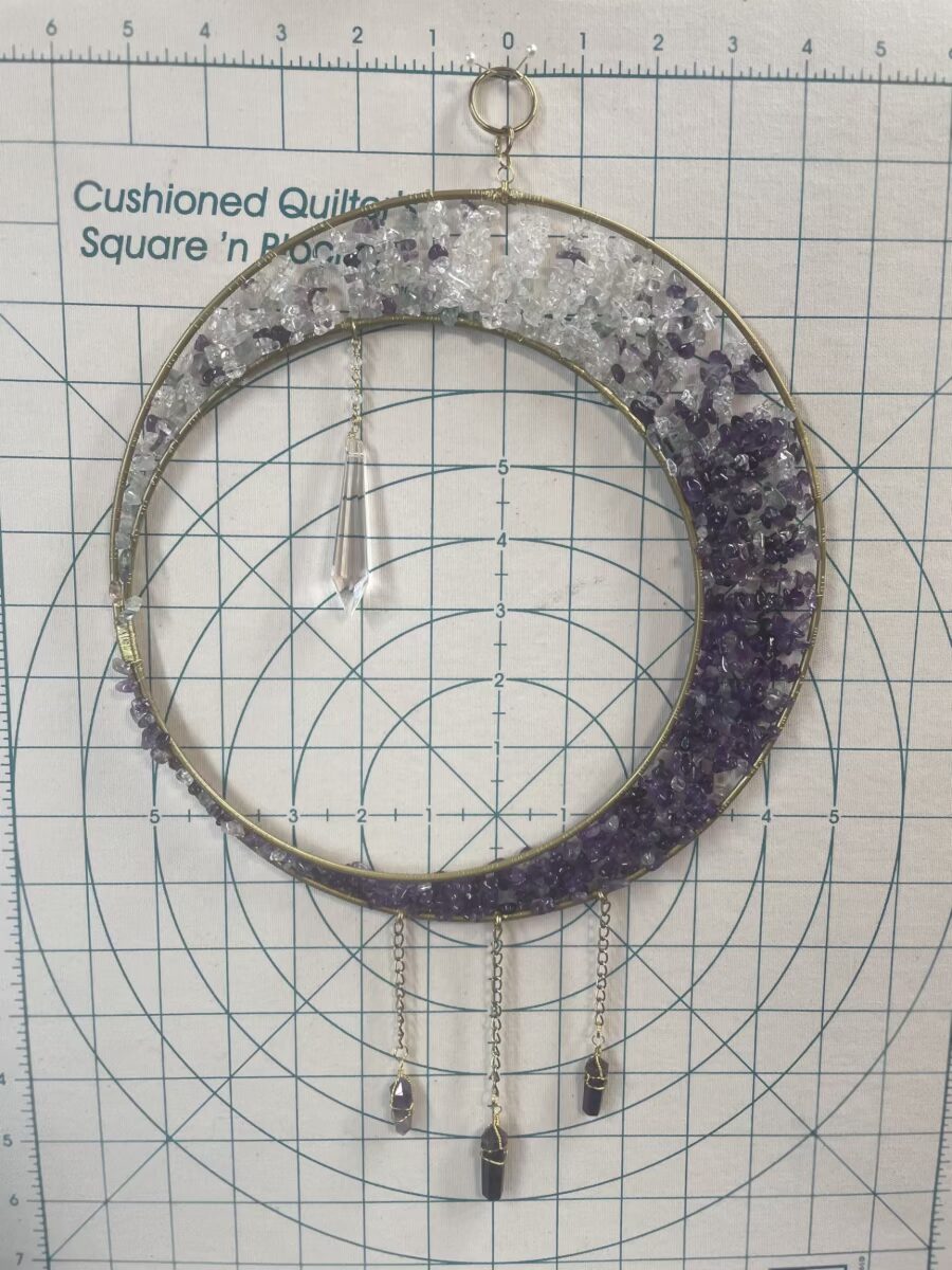 Handmade Moon Crystal Chip Suncatcher, Amethyst Fluorite and Clear Quartz - Image 6