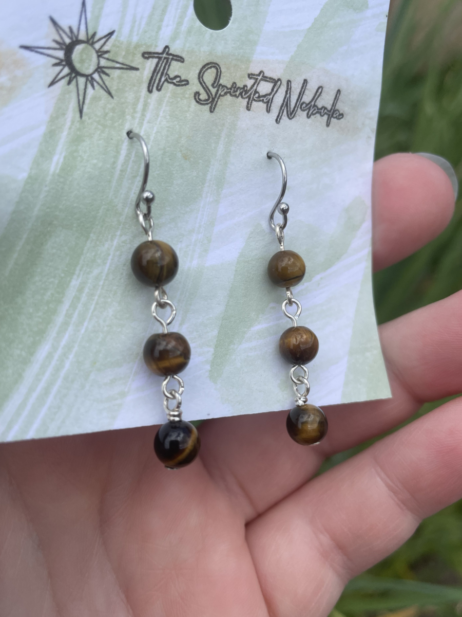 Handmade Earrings, Dangle Tiger Eye Beads with Stainless Steel Fishhook Ear Wire - Image 2