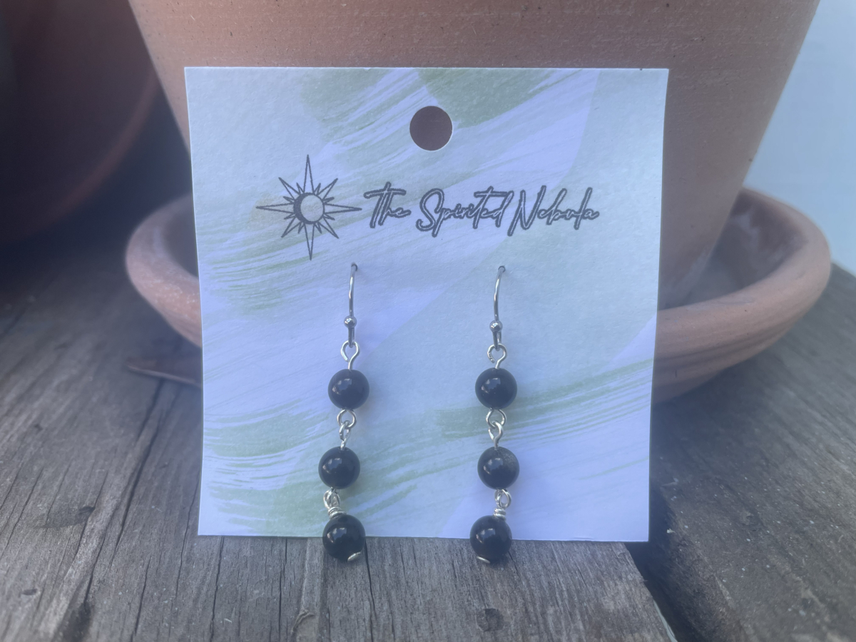 Handmade Earrings, Dangle Obsidian Beads with Stainless Steel Fishhook Ear Wire - Image 2