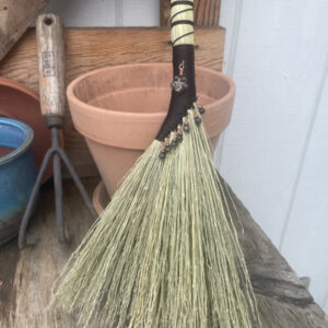 Handmade Hen Wing 14" Broom with Black Handle, Dark Labradorite Pendant with Copper Accents