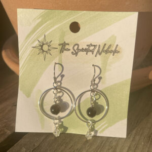 Handmade Earrings, Obsidian Bead inside Drop Hoop, with Stainless Steel Fishhook Ear Wire