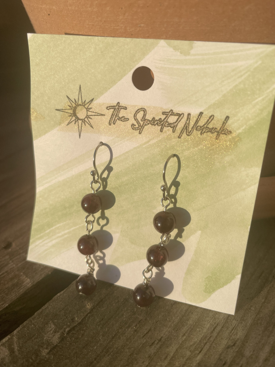 Handmade Earrings, Dangle Red Garnet Beads with Stainless Steel Fishhook Ear Wire - Image 2