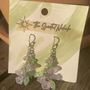 Handmade Earrings, Dangle Flower and Leaf Glass Beads with Stainless Steel Fishhook Ear Wire