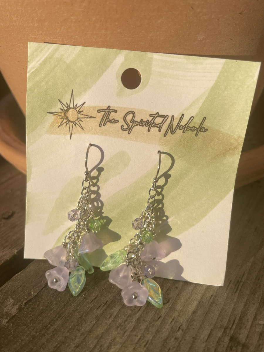 Handmade Earrings, Dangle Flower and Leaf Glass Beads with Stainless Steel Fishhook Ear Wire