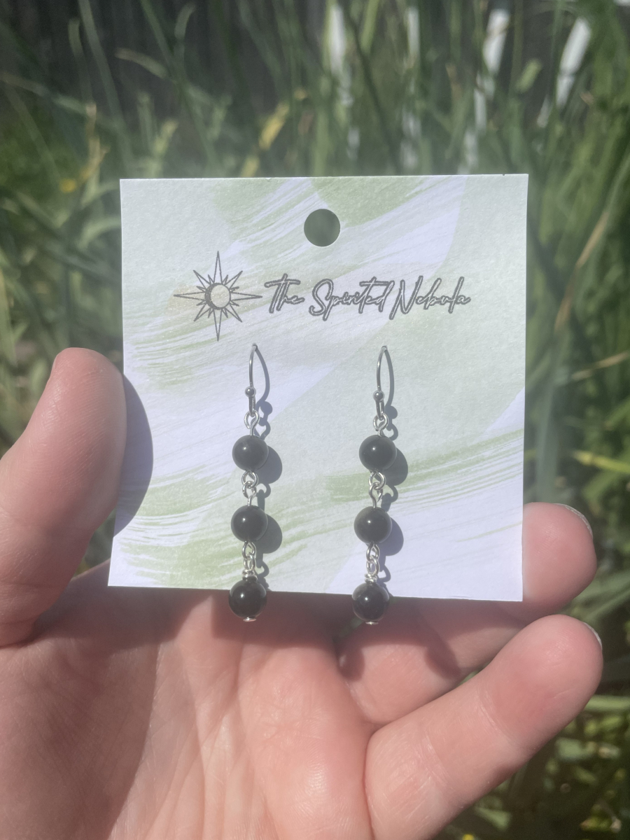Handmade Earrings, Dangle Obsidian Beads with Stainless Steel Fishhook Ear Wire - Image 3