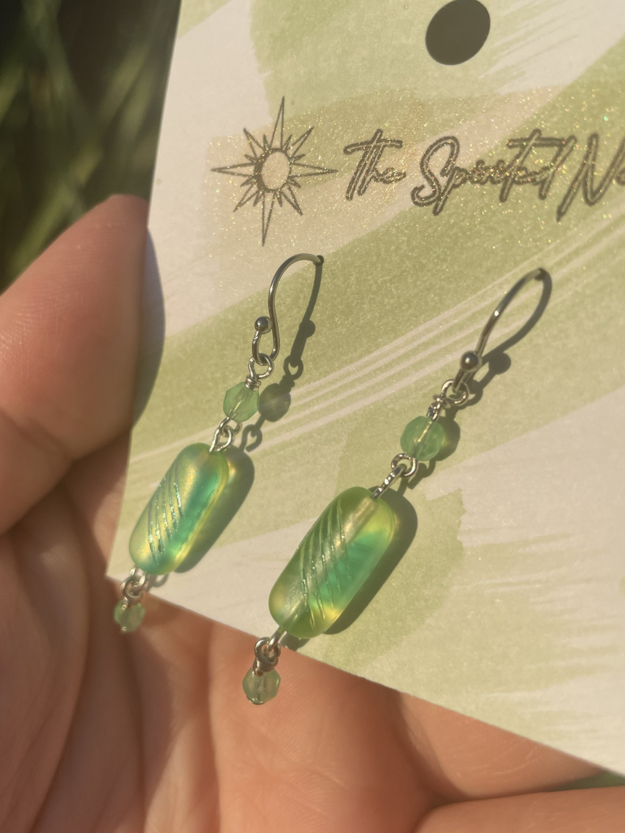 Handmade Earrings, Blue and Green Uranium Glass Beads with Stainless Steel Fishhook Ear Wire - Image 3