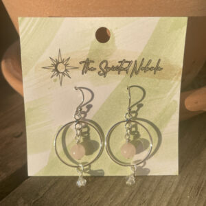 Handmade Earrings, Rose Quartz Bead inside Drop Hoop, with Stainless Steel Fishhook Ear Wire