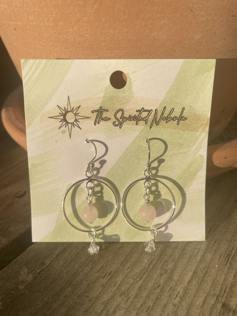 Handmade Earrings, Rose Quartz Bead inside Drop Hoop, with Stainless Steel Fishhook Ear Wire