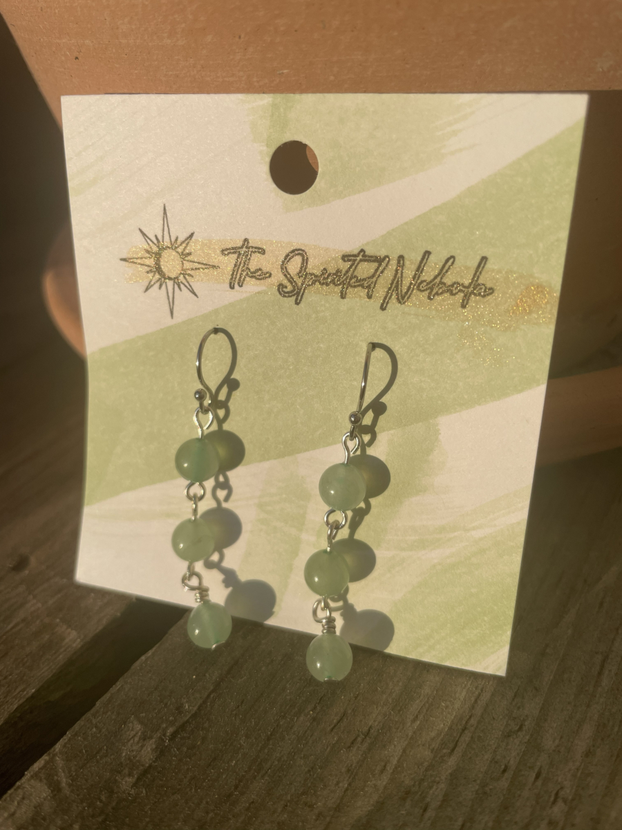 Handmade Earrings, Dangle Green Aventurine Beads with Stainless Steel Fishhook Ear Wire - Image 2