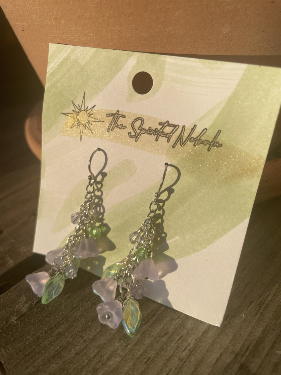 Handmade Earrings, Dangle Flower and Leaf Glass Beads with Stainless Steel Fishhook Ear Wire - Image 2