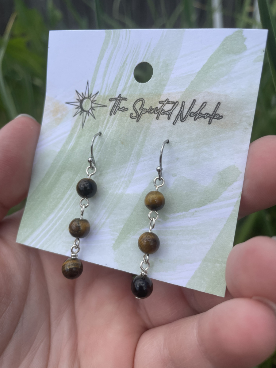 Handmade Earrings, Dangle Tiger Eye Beads with Stainless Steel Fishhook Ear Wire - Image 3