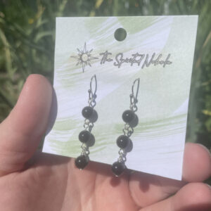 Handmade Earrings, Dangle Obsidian Beads with Stainless Steel Fishhook Ear Wire