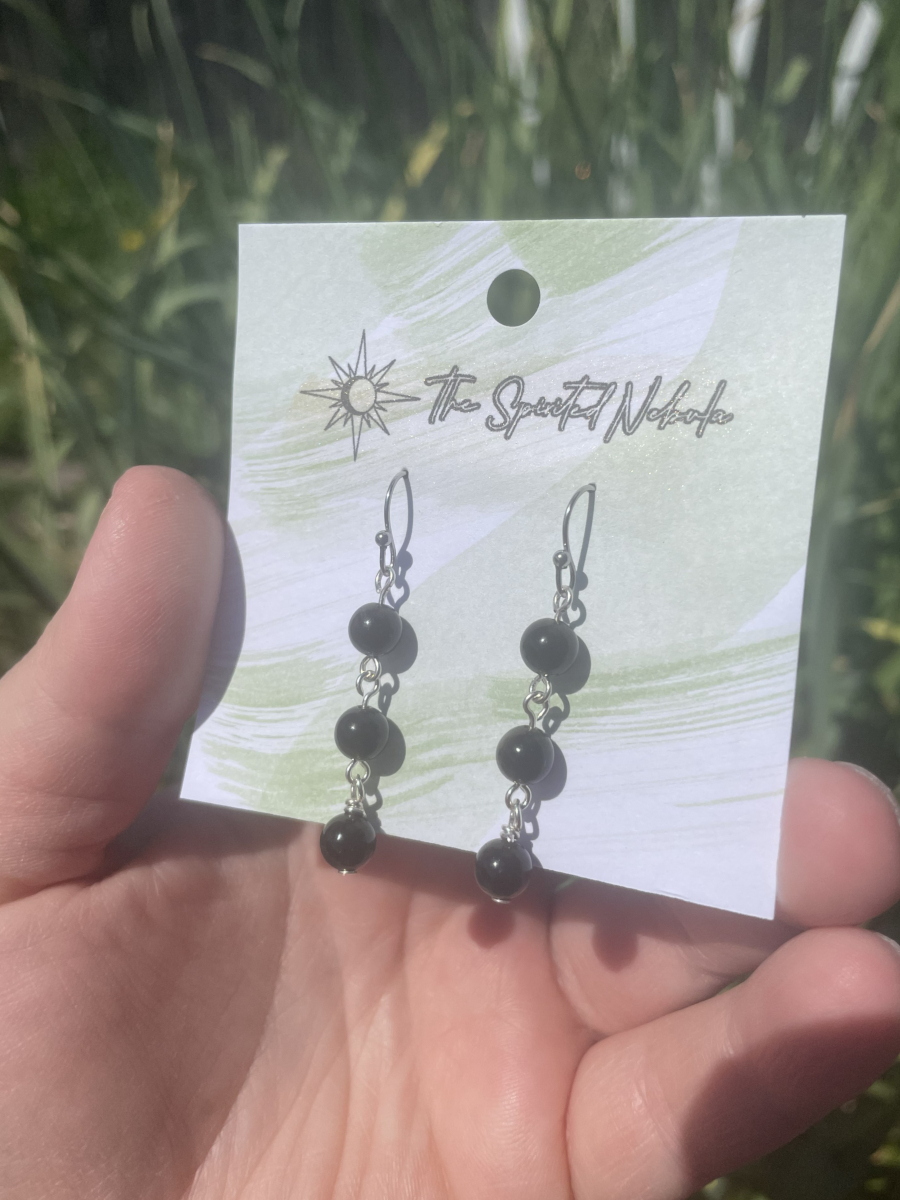Handmade Earrings, Dangle Obsidian Beads with Stainless Steel Fishhook Ear Wire