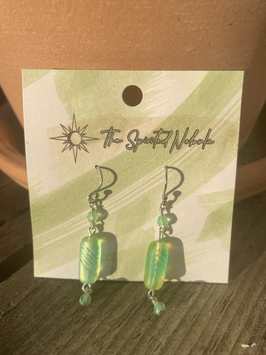 Handmade Earrings, Blue and Green Uranium Glass Beads with Stainless Steel Fishhook Ear Wire