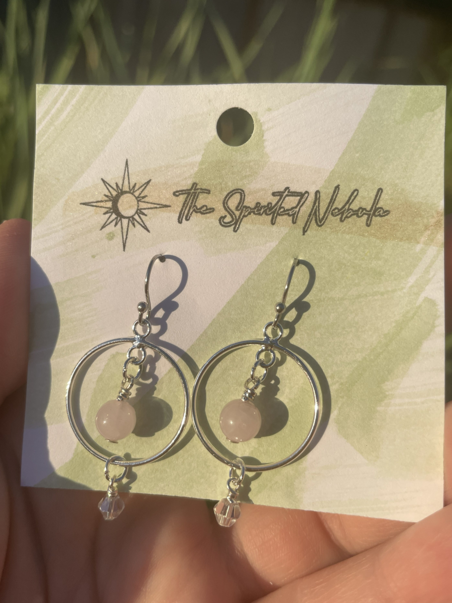 Handmade Earrings, Rose Quartz Bead inside Drop Hoop, with Stainless Steel Fishhook Ear Wire - Image 3