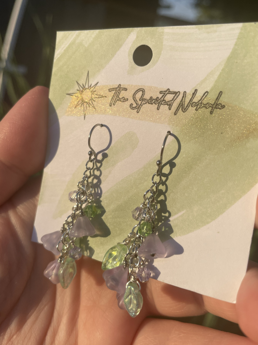 Handmade Earrings, Dangle Flower and Leaf Glass Beads with Stainless Steel Fishhook Ear Wire - Image 5