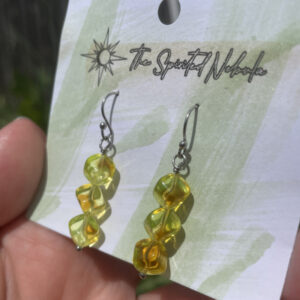 Handmade Earrings, Yellow Cube Uranium Glass Beads with Stainless Steel Fishhook Ear Wire