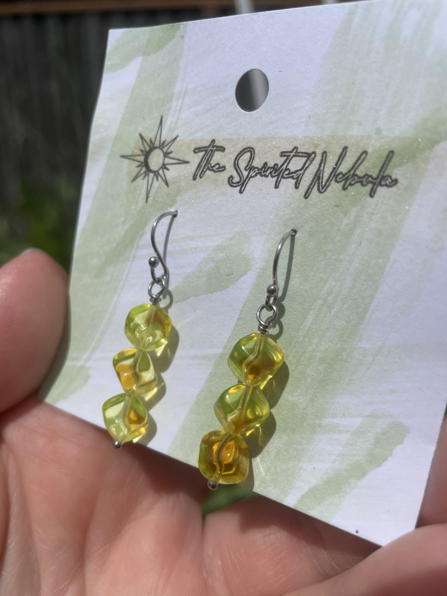 Handmade Earrings, Yellow Cube Uranium Glass Beads with Stainless Steel Fishhook Ear Wire