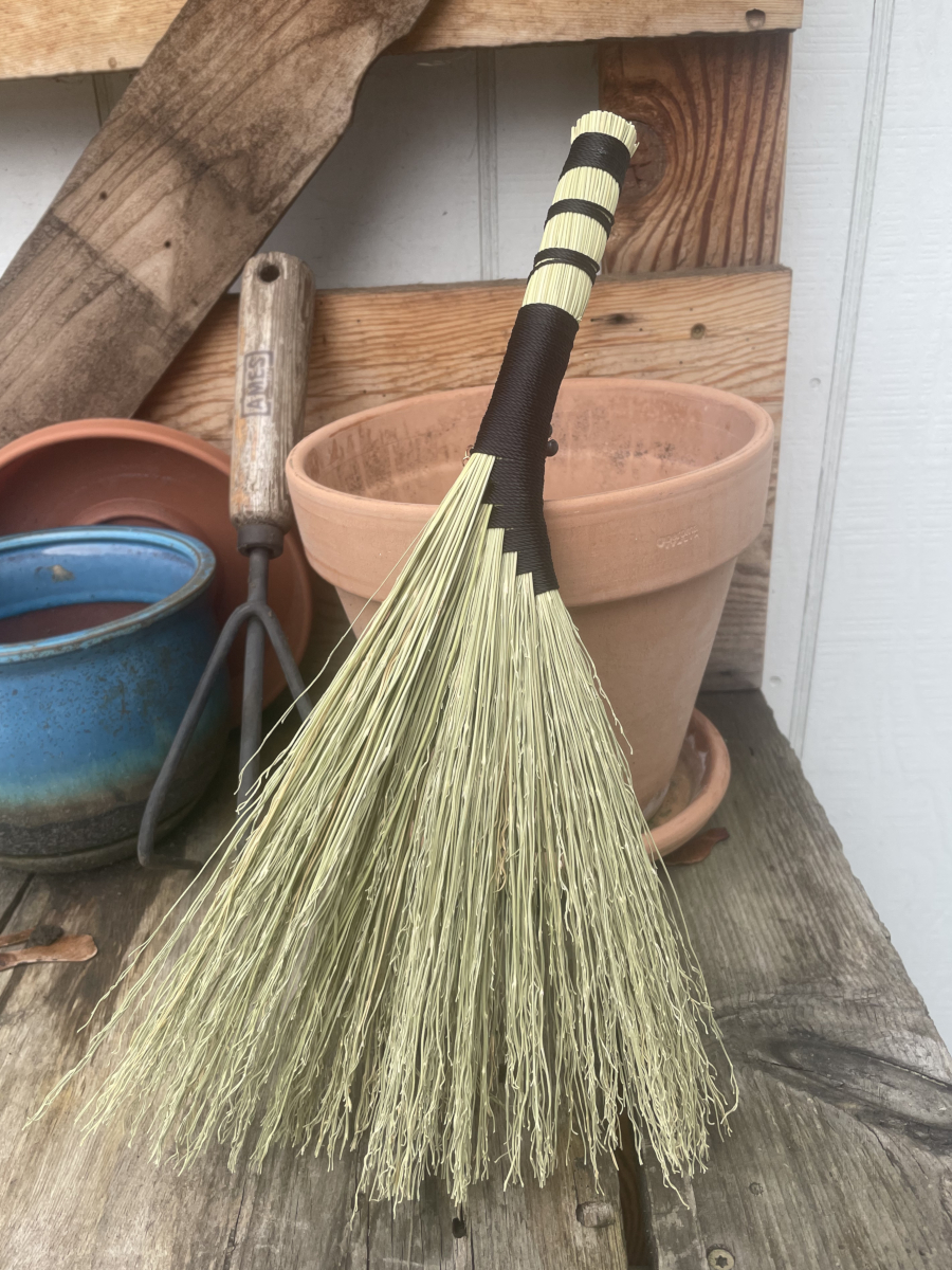 Handmade Hen Wing 14" Broom with Black Handle, Dark Labradorite Pendant with Copper Accents - Image 2