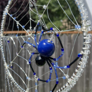 Handmade Spider on Web Suncatcher, Blue and Black Accents