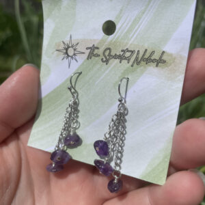 Handmade Earrings, Chain Dangle Amethyst Chips with Stainless Steel Fishhook Ear Wire
