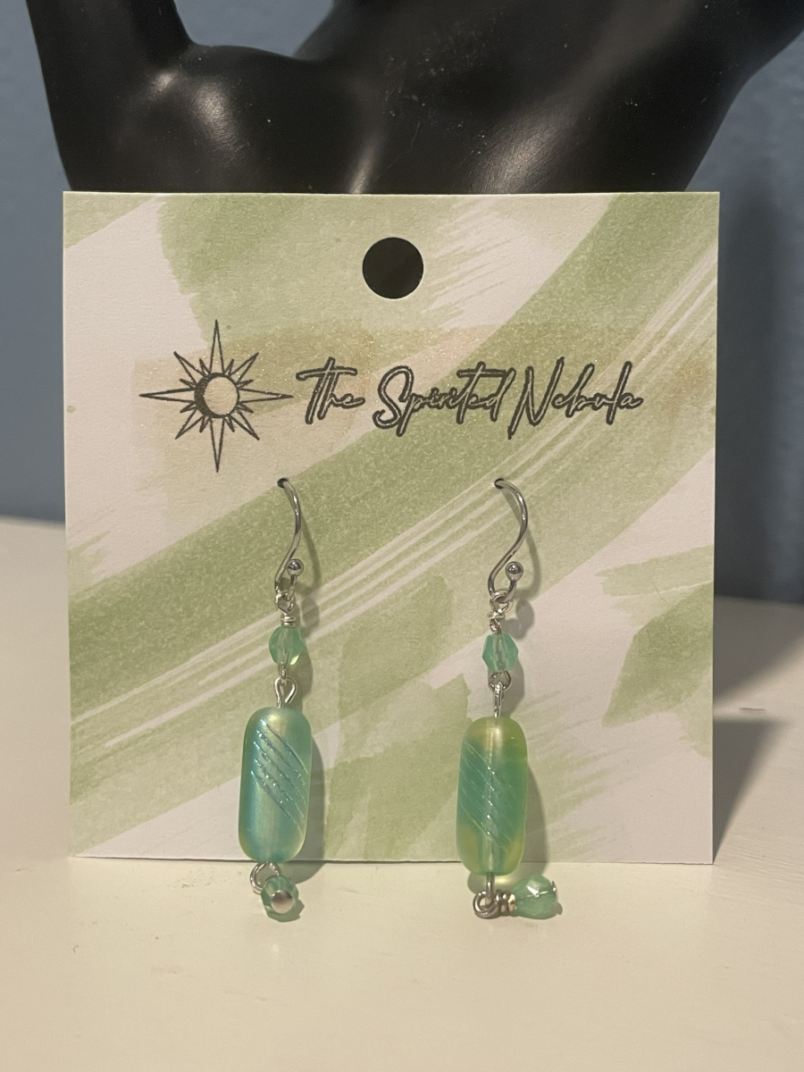 Handmade Earrings, Blue and Green Uranium Glass Beads with Stainless Steel Fishhook Ear Wire - Image 4