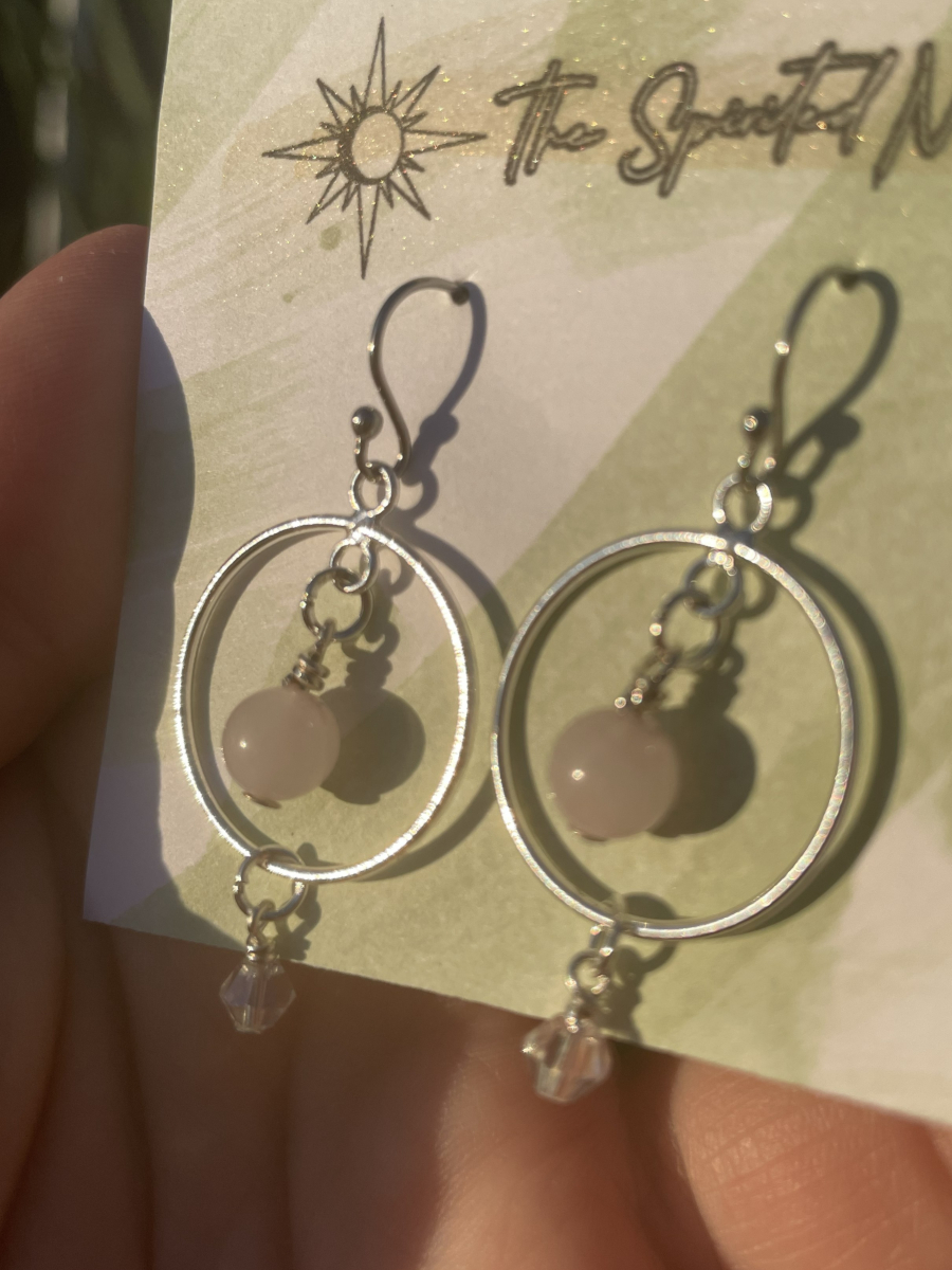 Handmade Earrings, Rose Quartz Bead inside Drop Hoop, with Stainless Steel Fishhook Ear Wire - Image 4