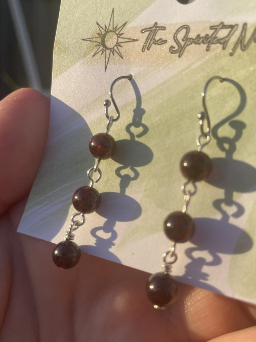 Handmade Earrings, Dangle Red Garnet Beads with Stainless Steel Fishhook Ear Wire