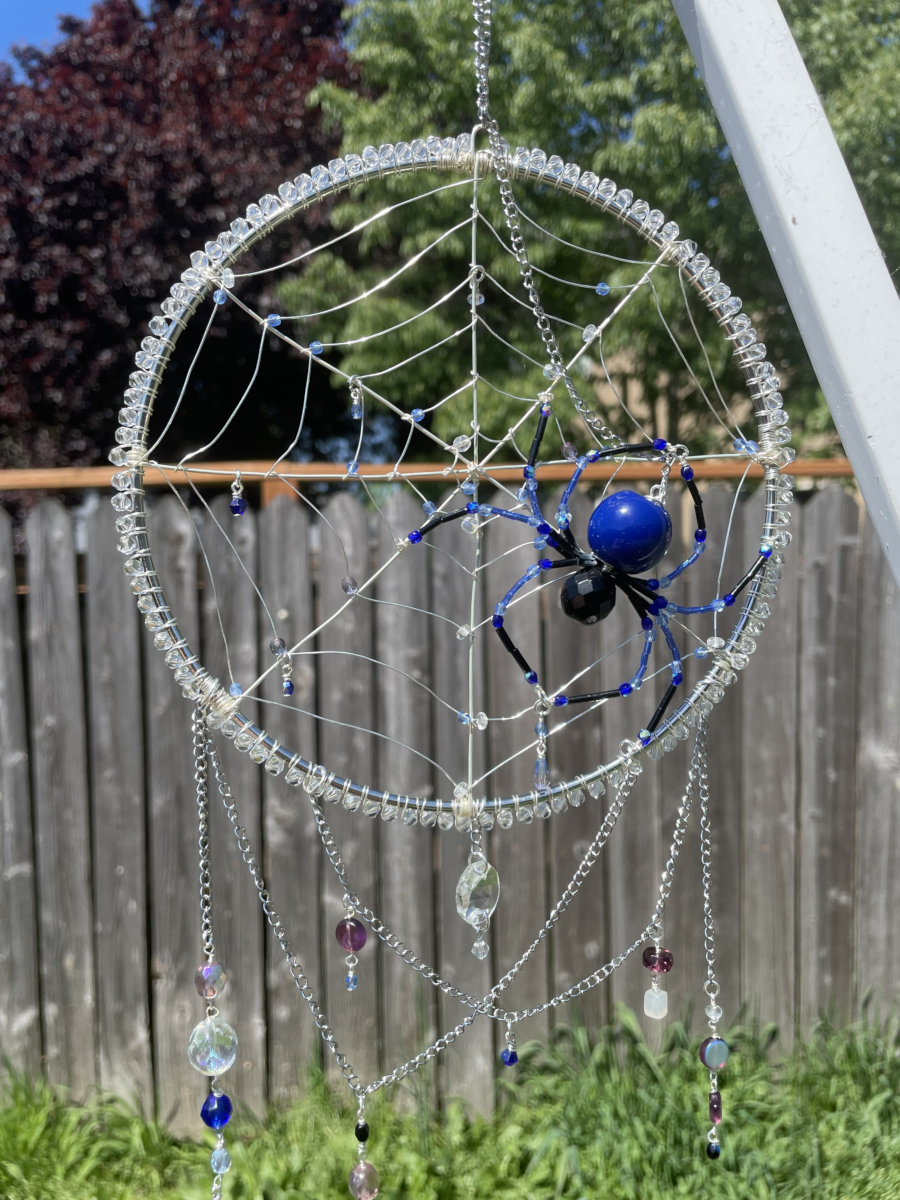 Handmade Spider on Web Suncatcher, Blue and Black Accents - Image 2