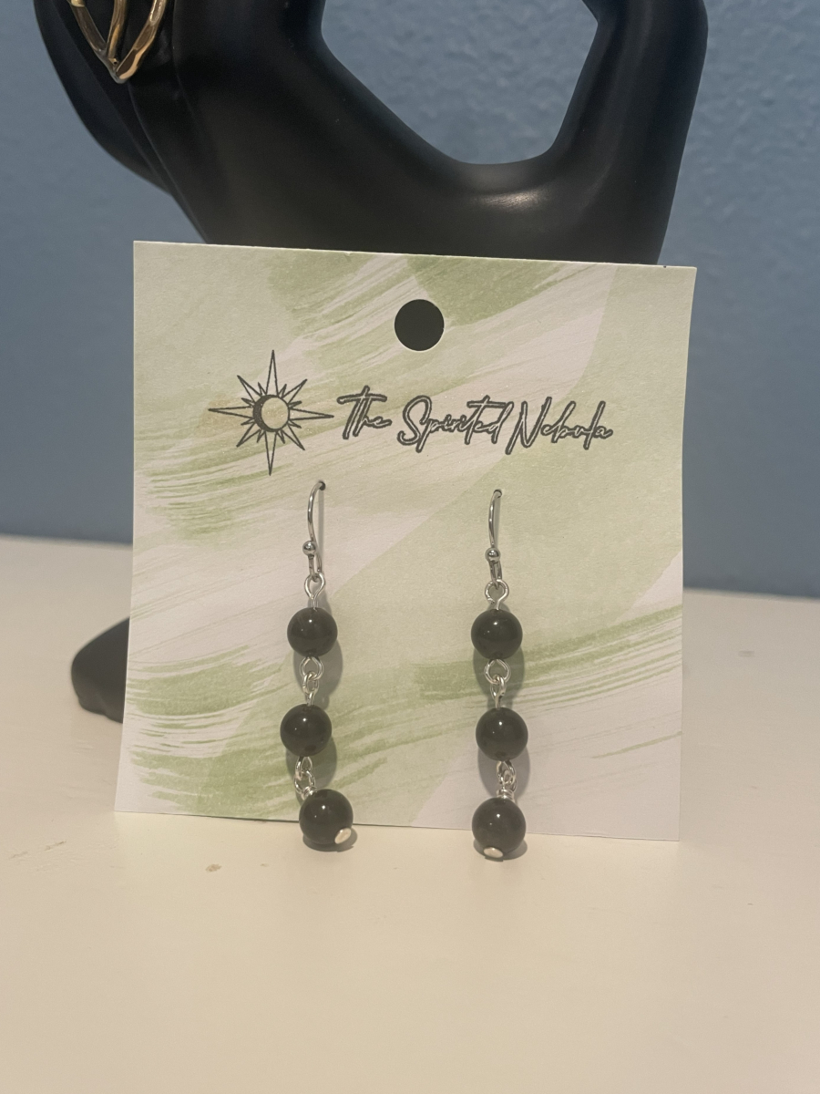 Handmade Earrings, Dangle Obsidian Beads with Stainless Steel Fishhook Ear Wire - Image 4