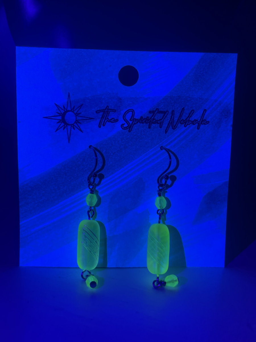 Handmade Earrings, Blue and Green Uranium Glass Beads with Stainless Steel Fishhook Ear Wire - Image 5