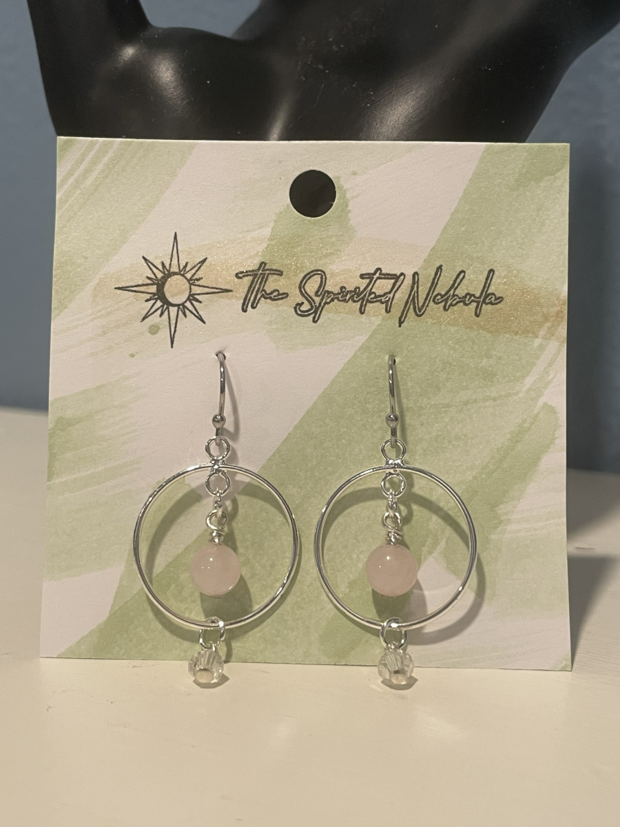 Handmade Earrings, Rose Quartz Bead inside Drop Hoop, with Stainless Steel Fishhook Ear Wire - Image 5