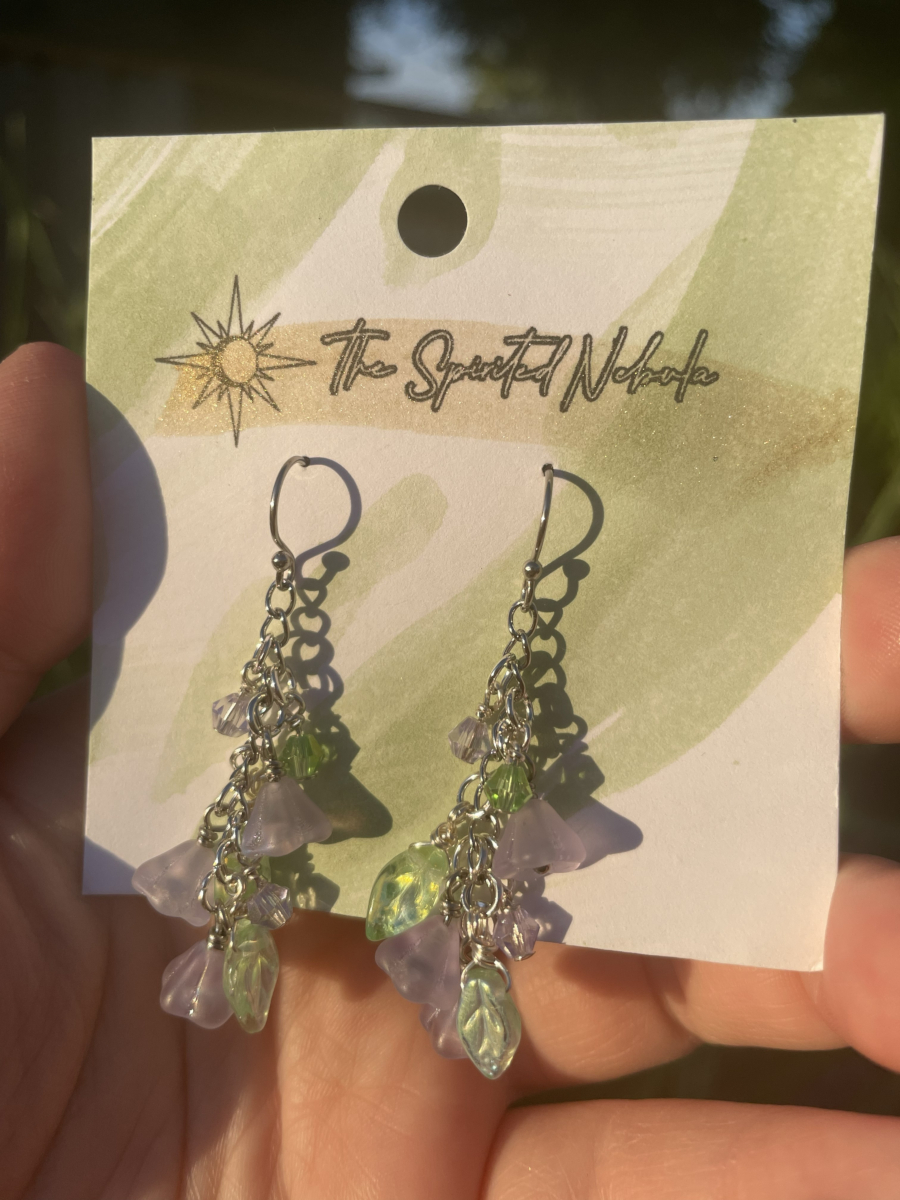 Handmade Earrings, Dangle Flower and Leaf Glass Beads with Stainless Steel Fishhook Ear Wire - Image 3