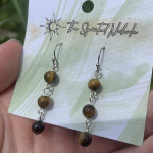 Handmade Earrings, Dangle Tiger Eye Beads with Stainless Steel Fishhook Ear Wire