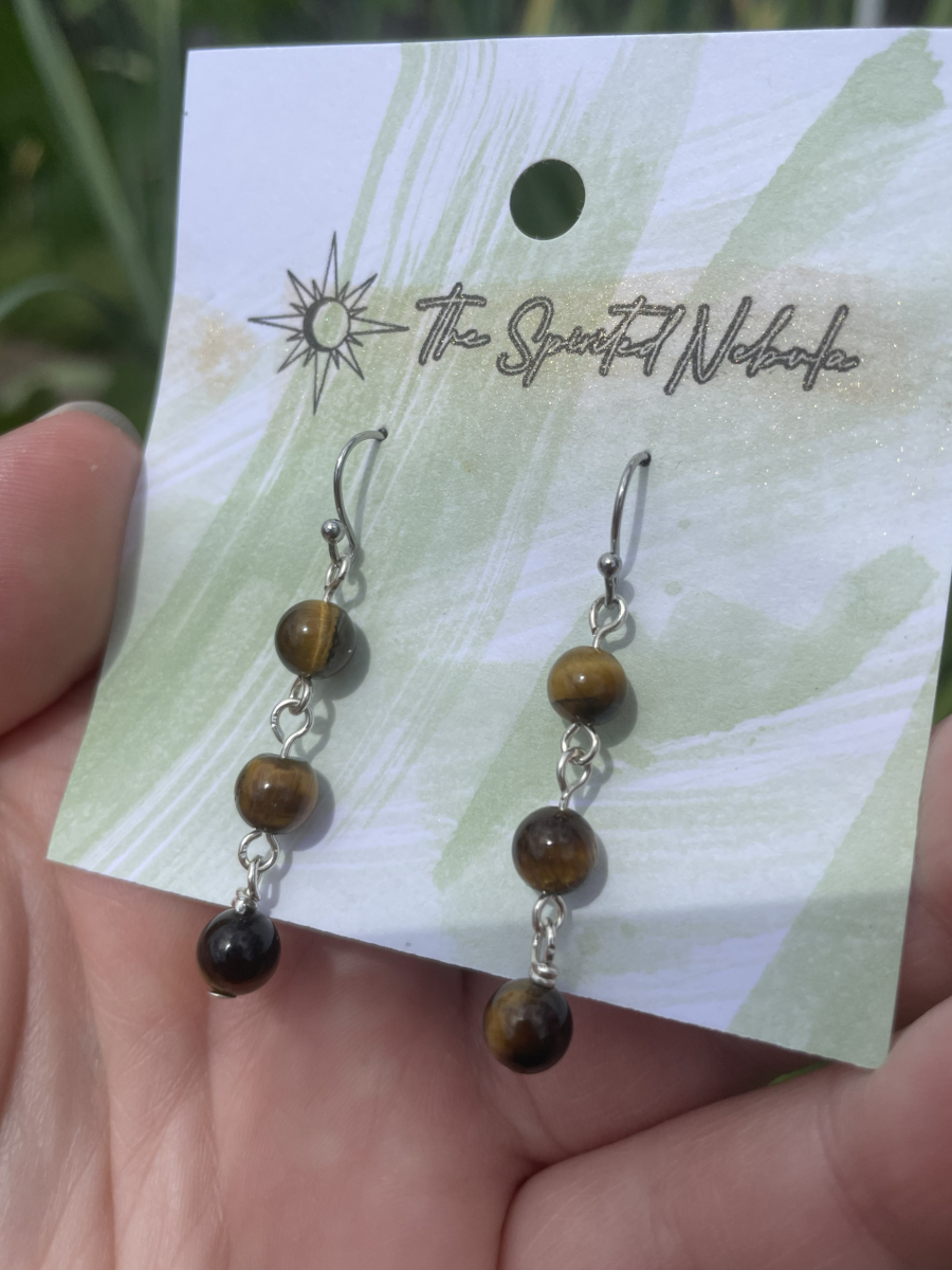 Handmade Earrings, Dangle Tiger Eye Beads with Stainless Steel Fishhook Ear Wire