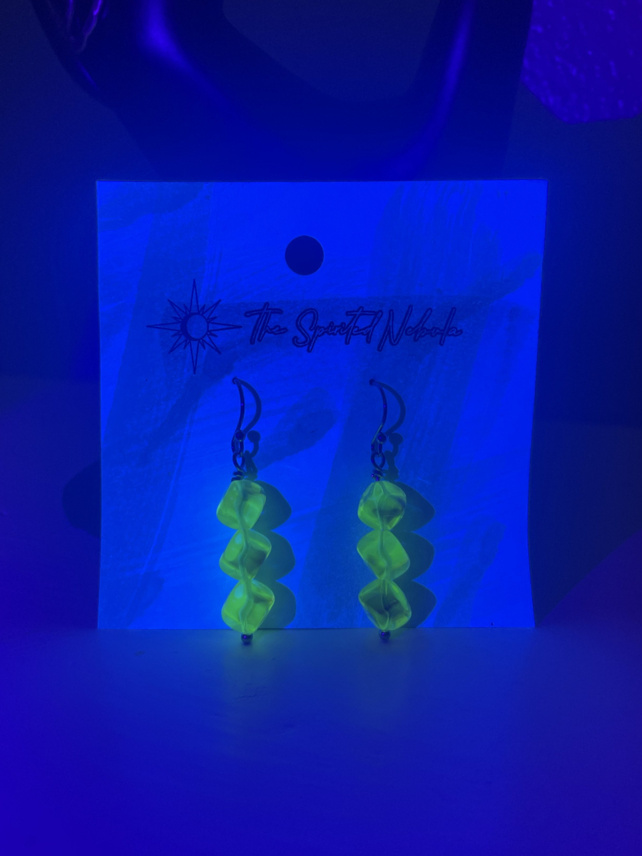 Handmade Earrings, Yellow Cube Uranium Glass Beads with Stainless Steel Fishhook Ear Wire - Image 2