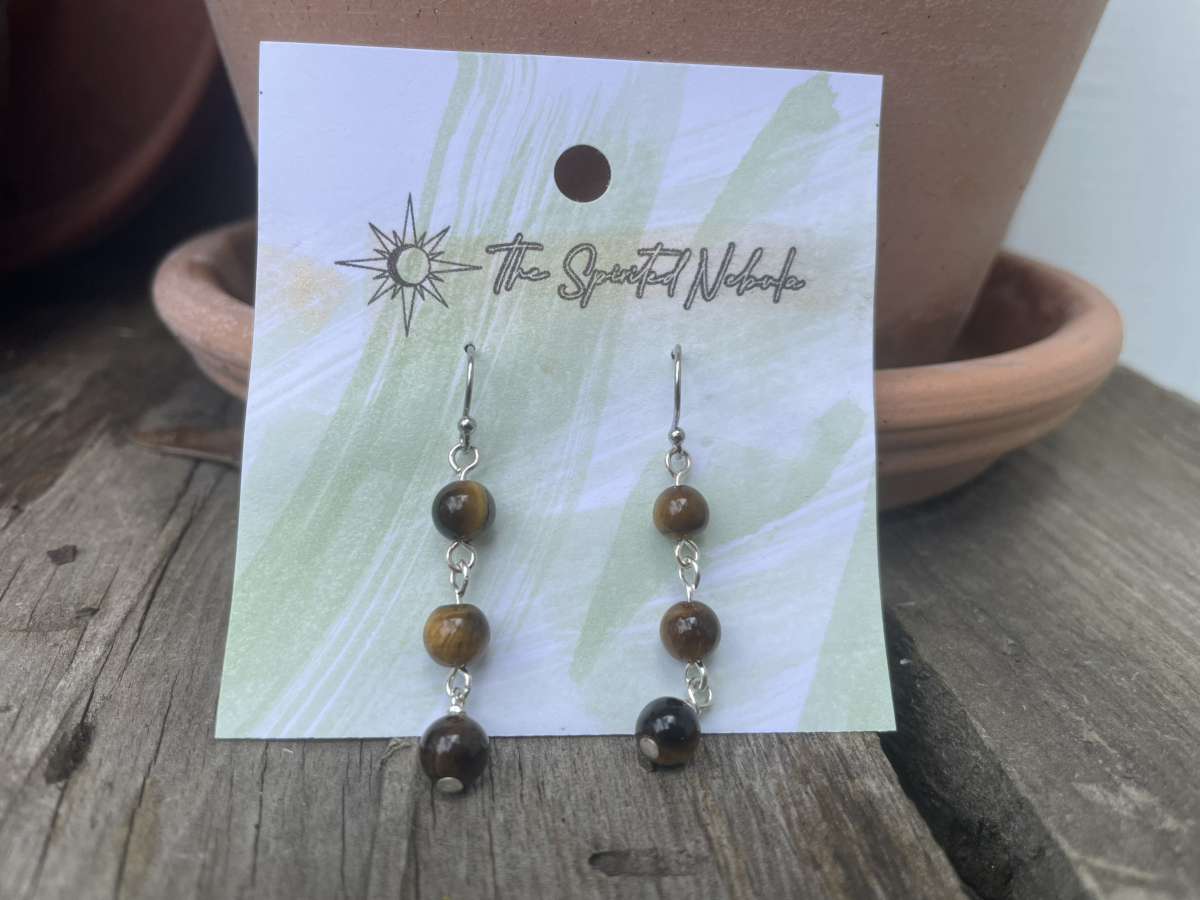 Handmade Earrings, Dangle Tiger Eye Beads with Stainless Steel Fishhook Ear Wire - Image 4