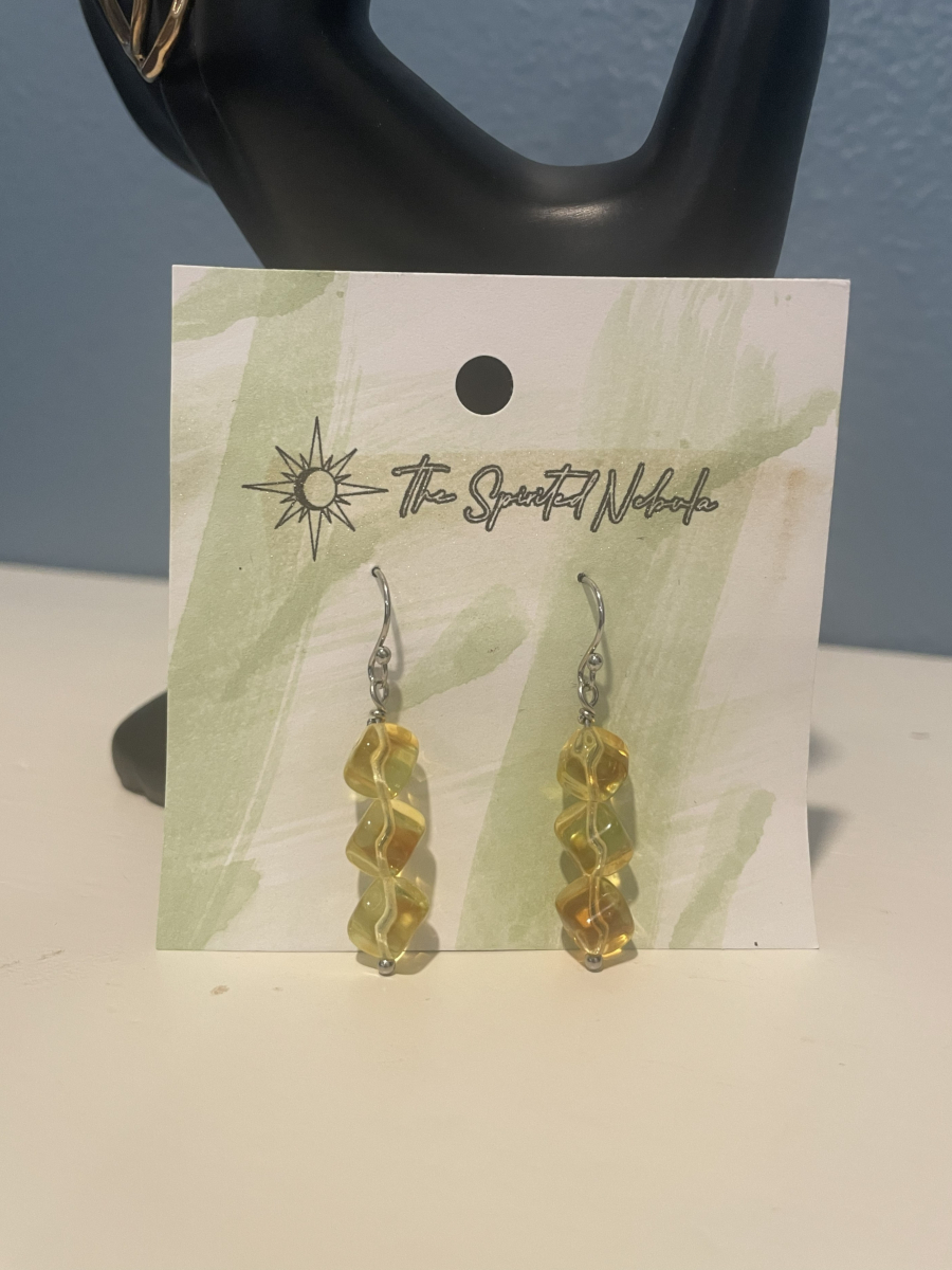 Handmade Earrings, Yellow Cube Uranium Glass Beads with Stainless Steel Fishhook Ear Wire - Image 5