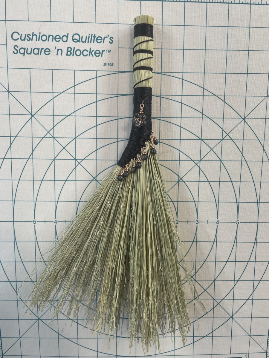 Handmade Hen Wing 14" Broom with Black Handle, Dark Labradorite Pendant with Copper Accents - Image 7