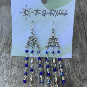 Handmade Earrings Chandelier Style, Cobalt Blue Glass Beads with Stainless Steel Fishhook Ear Wire