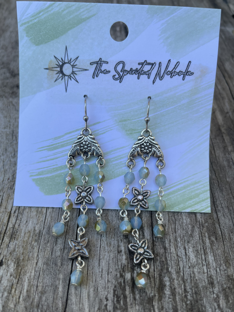 Handmade Earrings Chandelier Style, Pastel Blue Glass Beads with Stainless Steel Fishhook Ear Wire