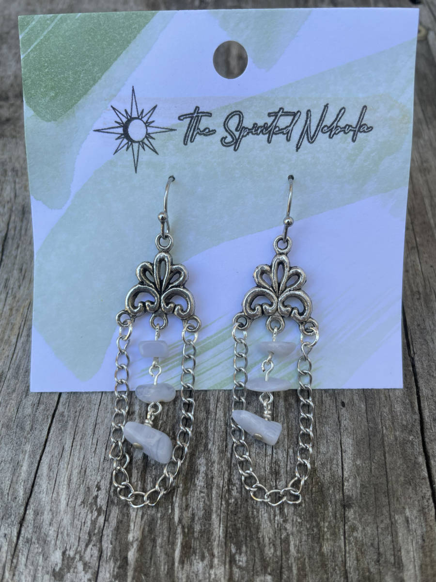 Handmade Earrings Chandelier Style, Blue Lace Agate Chips with Stainless Steel Fishhook Ear Wire