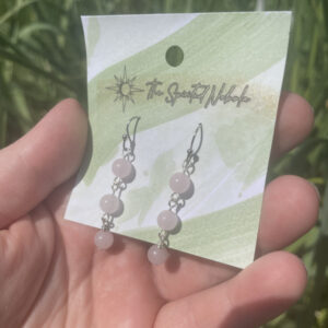 Handmade Earrings, Dangle Rose Quartz Beads with Stainless Steel Fishhook Ear Wire