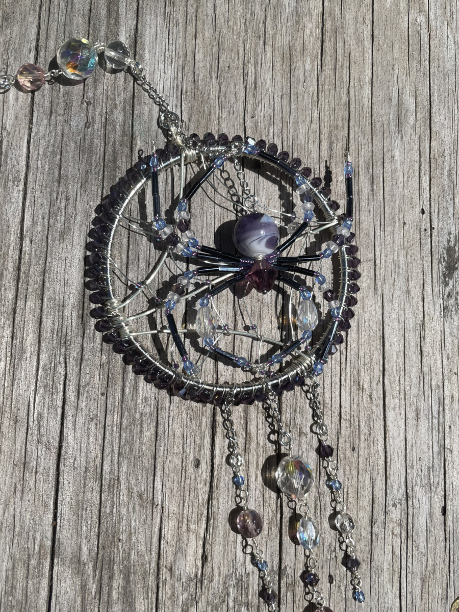 Handmade Spider on Web Suncatcher, Purple and Black Accents - Image 2