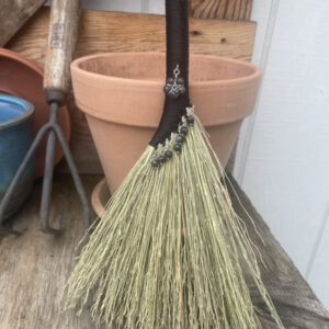 Handmade Hen Wing 11" Broom with Black Handle, Dark Labradorite Pendant with Silver Tone Accents
